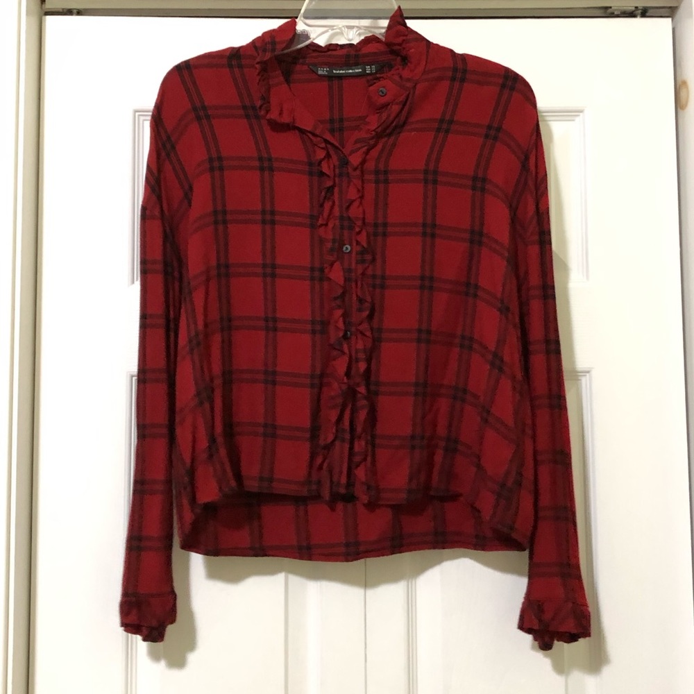 Zara Red Check Shirt with Ruffles